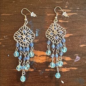 3” Metal Filigree And Facted Glass Bead Danglers
